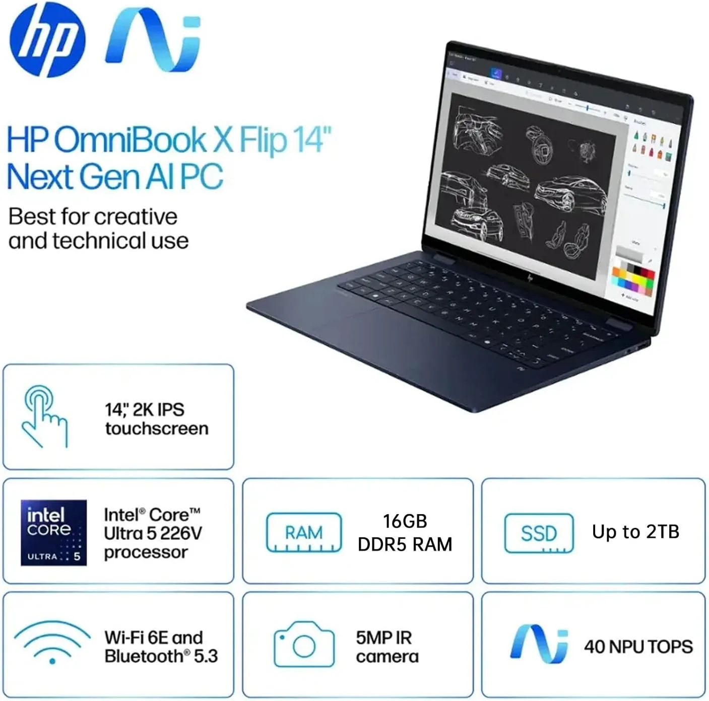 HP OmniBook X Flip — Intel Core Ultra 5, 16GB RAM, 512GB SSD, 14"